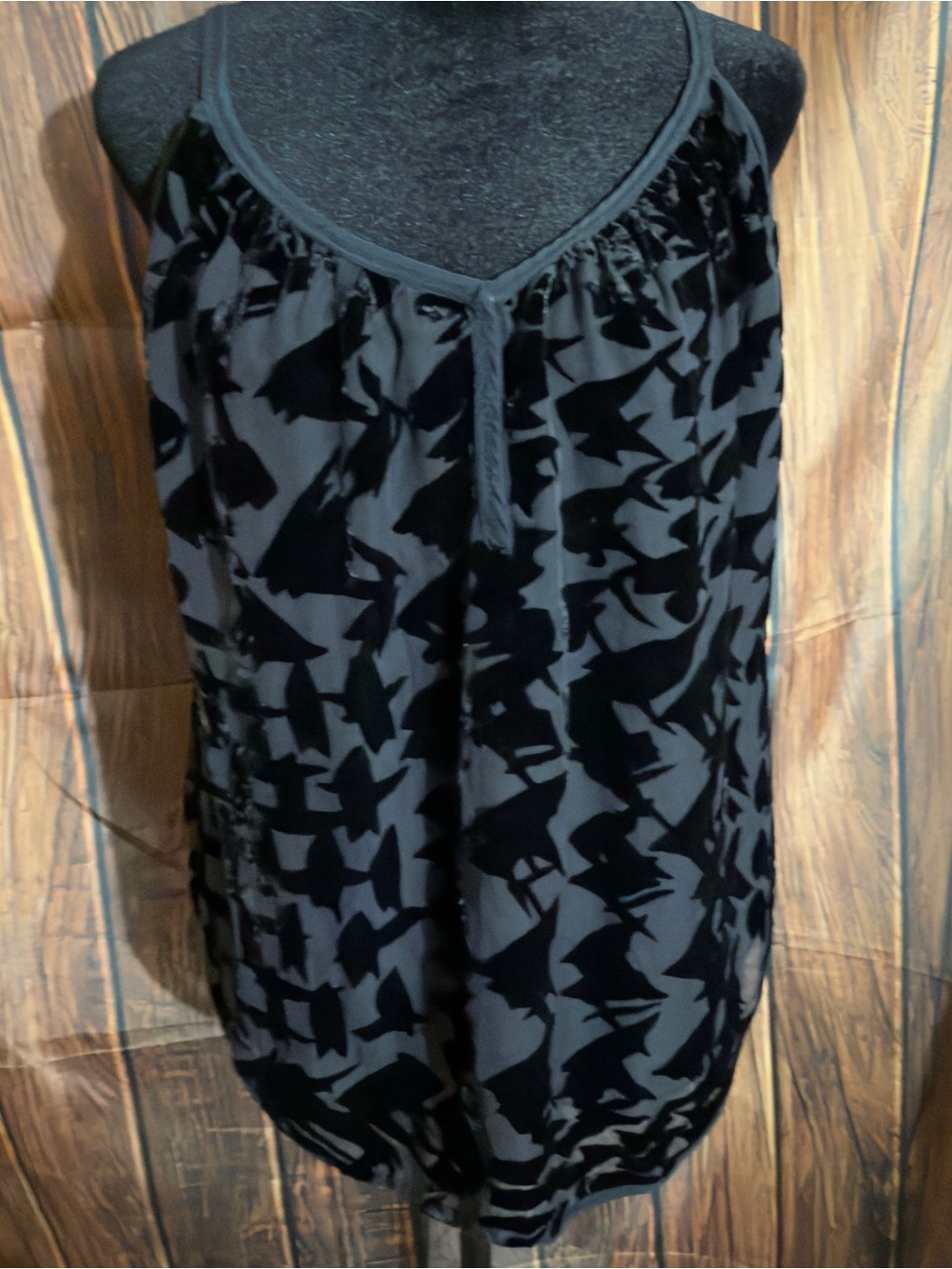 Of Two Minds Black Silk Velvet Burnout Cami Tank Top Women’s M Boho Luxe